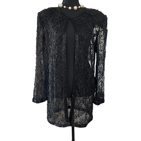 Vintage Scala 80s Beaded Lace Evening Jacket Black Gothic Fairycore M - Picture 5 of 7